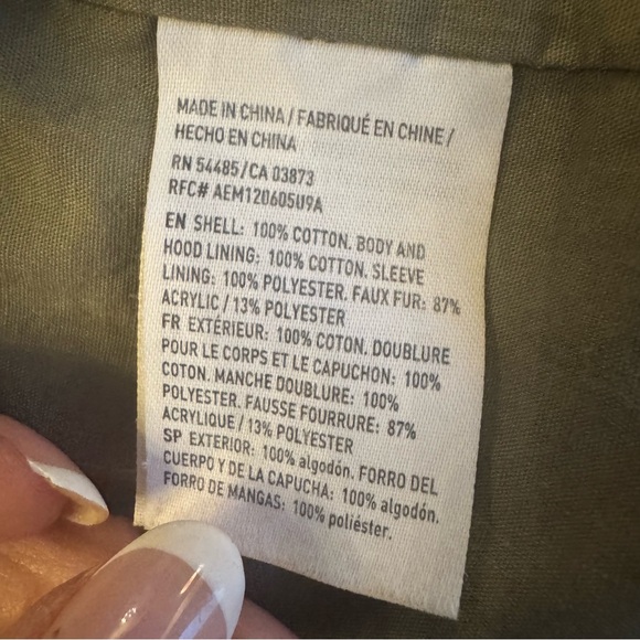 American Eagle green Utility Jacket Pink Fur Hood Parka Sherpa Y2K 00s coat - Picture 12 of 13